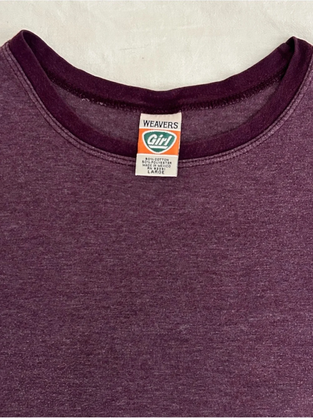 Y2K Vintage Weavers Girl T-Shirt Heather Plum Crew Neck Cotton Blend Size L